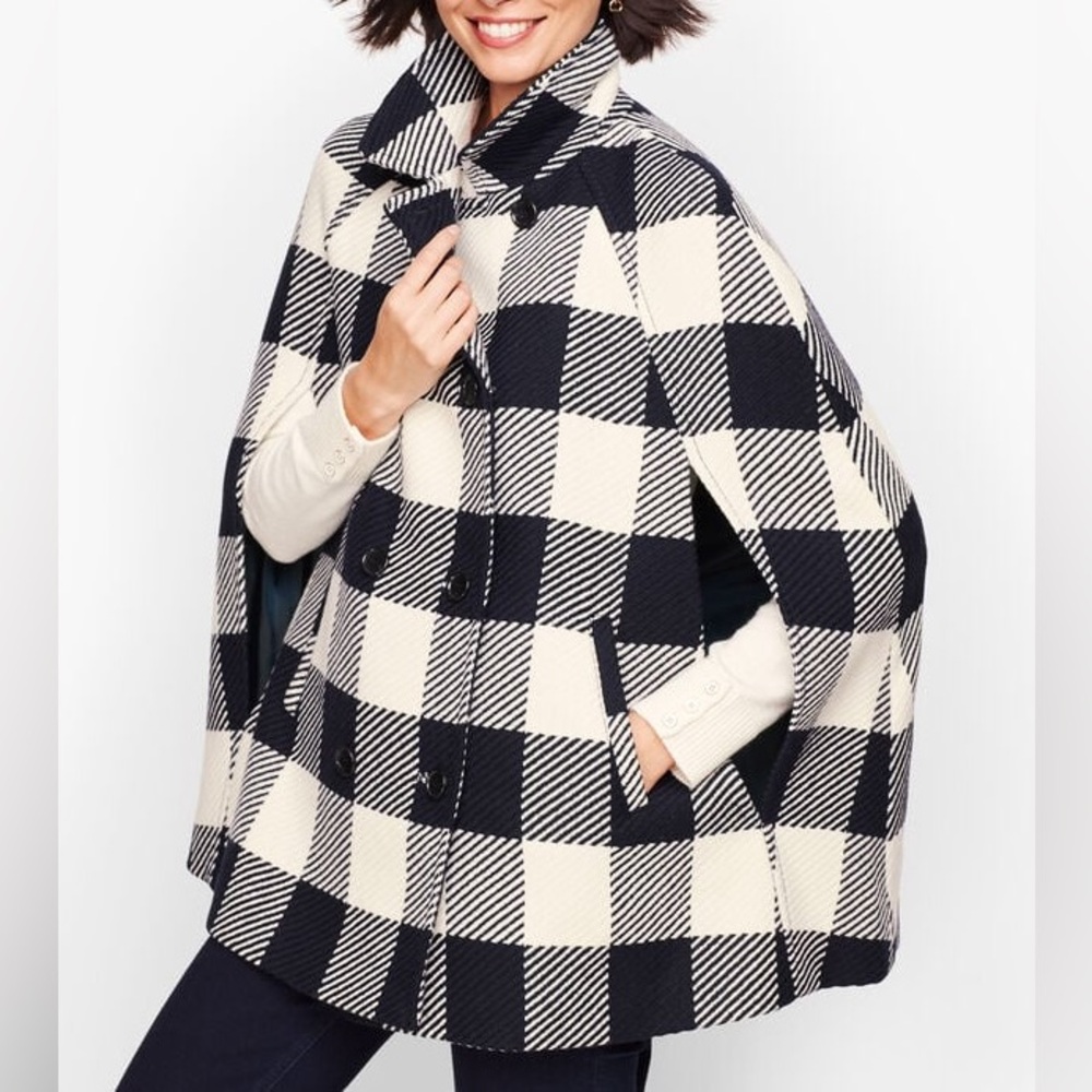 Talbots Women Buffalo Wool Check Cape